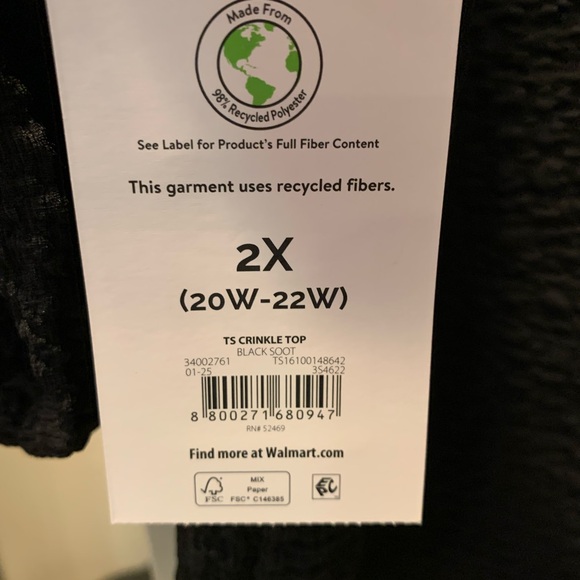 New Terra And Sky Women’s Black Crinkle Top Size 2X (20W-22W) - Picture 4 of 7